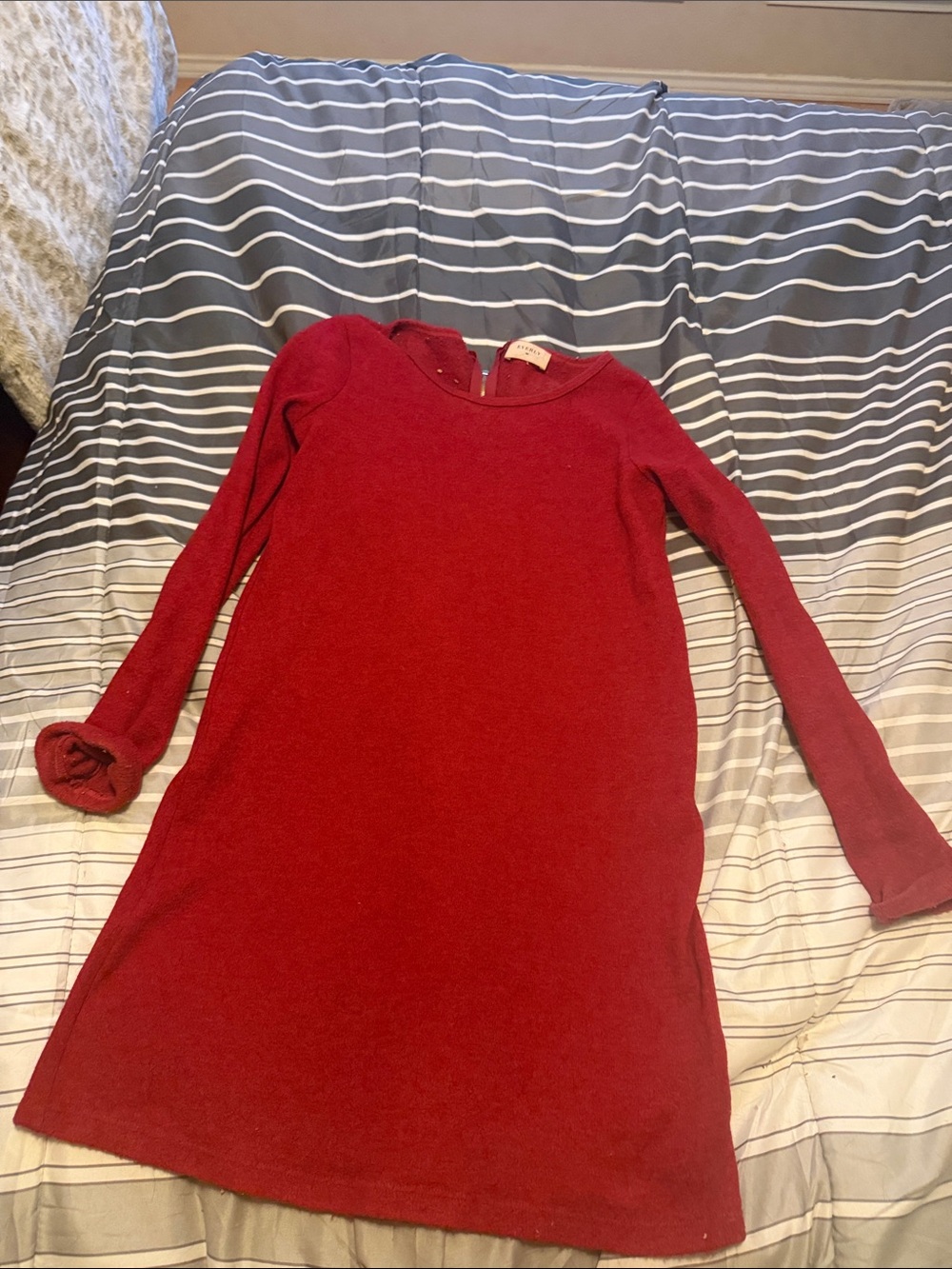 Everly Red Long-Sleeve Knit A-Line Dress